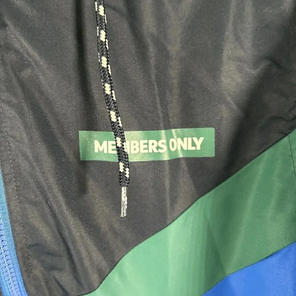 Members Only Jacket Men's Small Blue Green Hooded Pockets 1/4 Zip Pullover